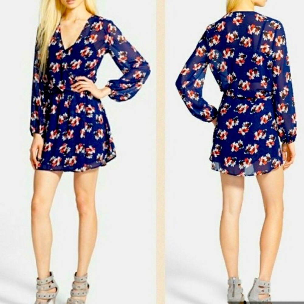 WAYF Blue Floral Mini babydoll dress coquette